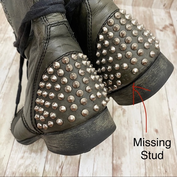 Steve Madden Studded Tarnney Green Combat Boots - Picture 12 of 15